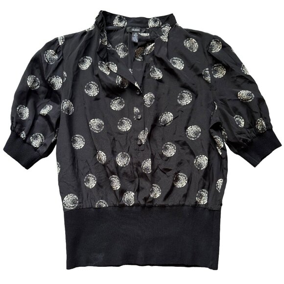 ALFANI Black women's blouse with short, puffed sleeves and fitted waist-Size 12 - Picture 1 of 5